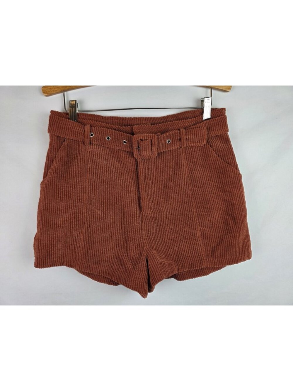 Altar'd State Women's Shorts Size Large Dark Orange Corduroy Belt Shorts